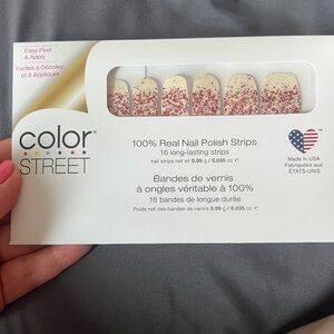 Color Street Nail Strips with Cream and Red Design